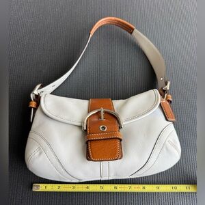 Vintage Coach 9247 Leather Shoulder Bag Buckle Flap Cream Tan